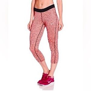 Nike Dri Fit Relay Rollover Abstract Print Coral Pink Capri Leggings Size XL